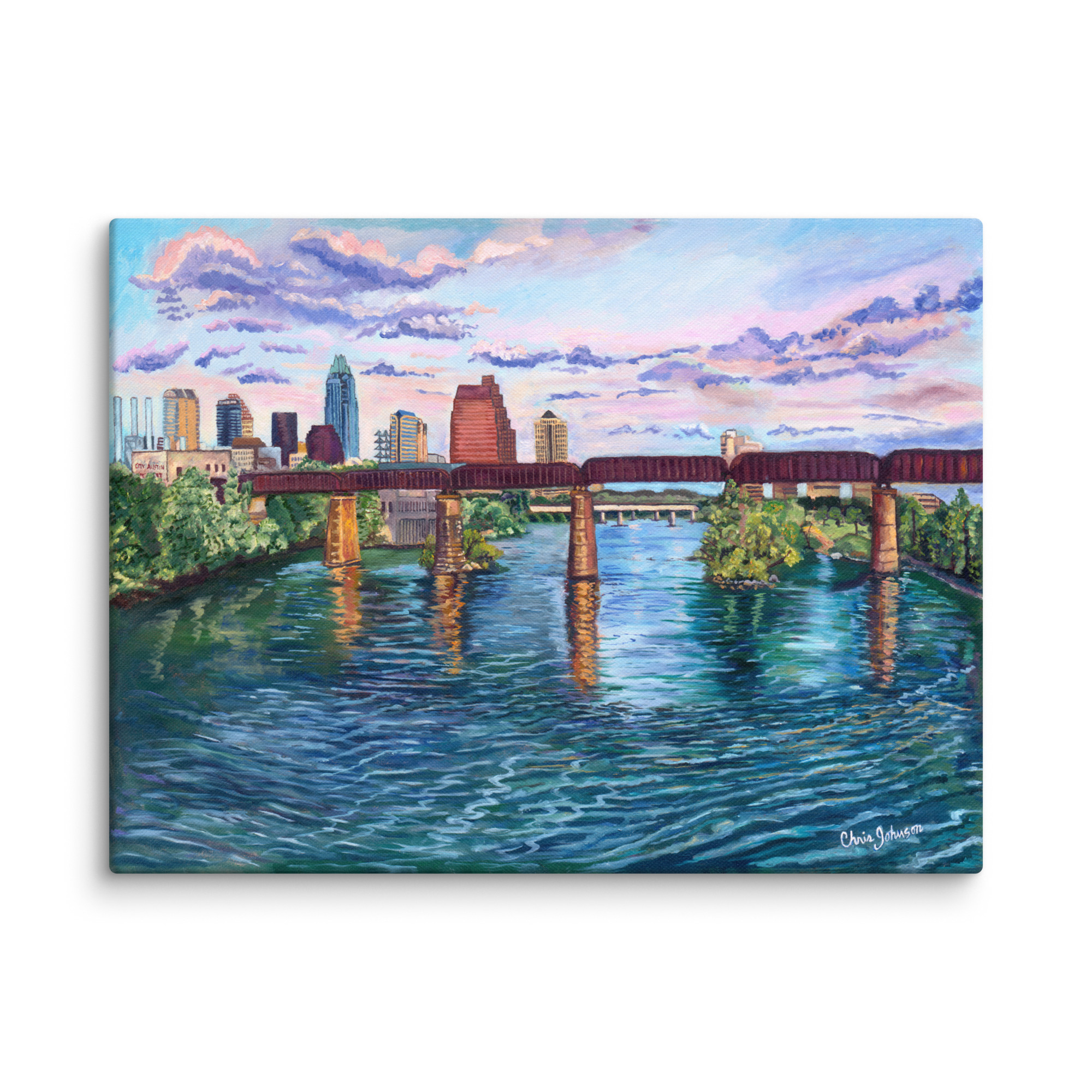 Downtown Austin, Texas from the Middle of the Walking Bridge (2005) 18"x24" Canvas Painting Print - Image 2
