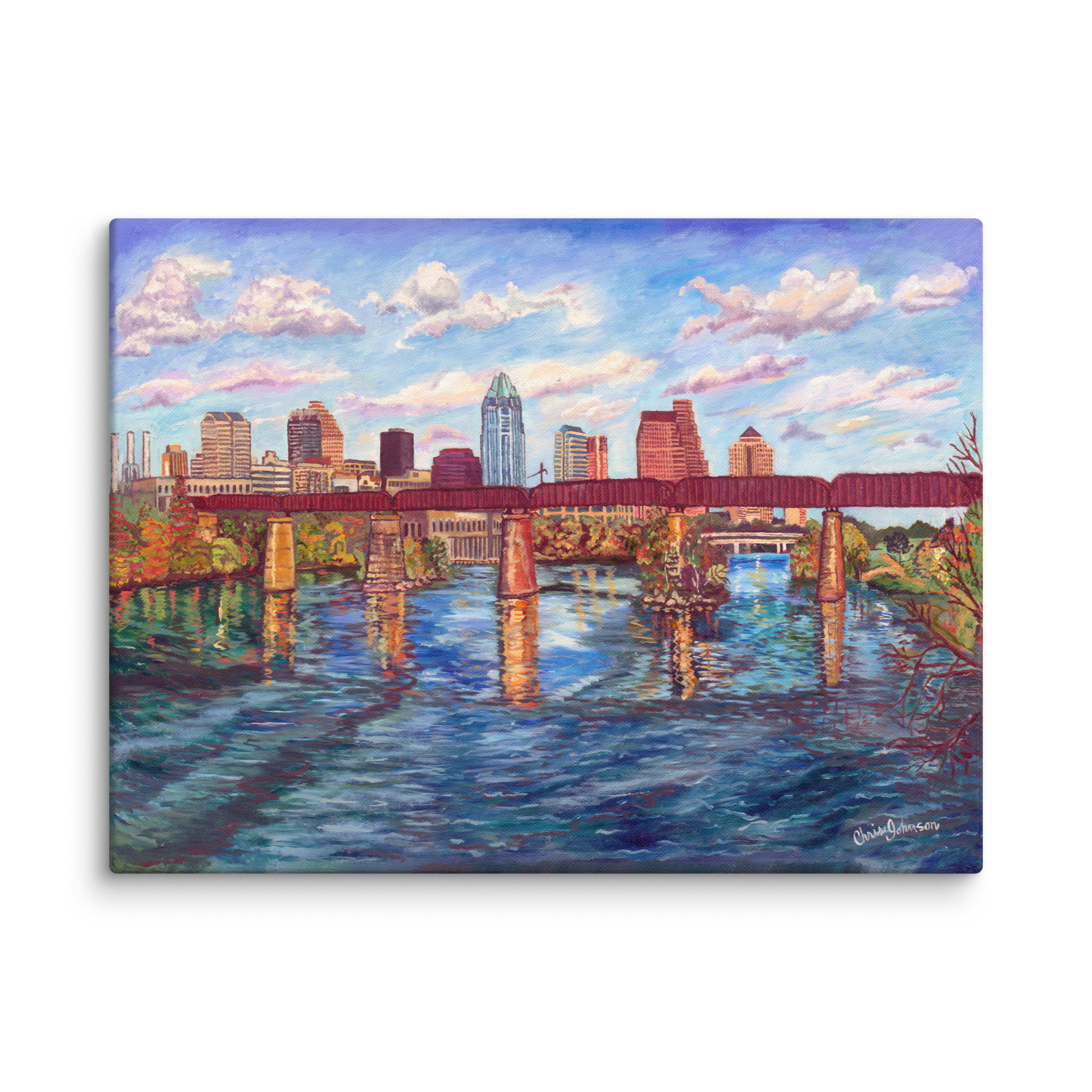 Downtown Austin From the End of Walking Bridge (2006) 18"x24" Canvas Painting Print - Image 2
